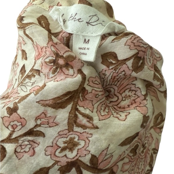 By the River Tan and Brown Relaxed Blouse with Tie Front and Mandarin Collar M - Picture 6 of 8